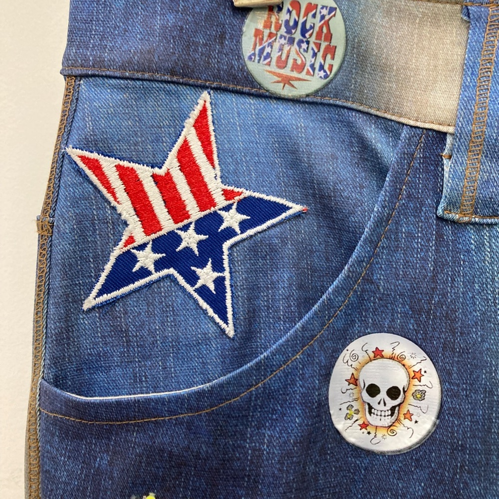 Petit Pois by Viviana G Stretch Denim Look Pant Size S,XL Patches Festival - Picture 6 of 15